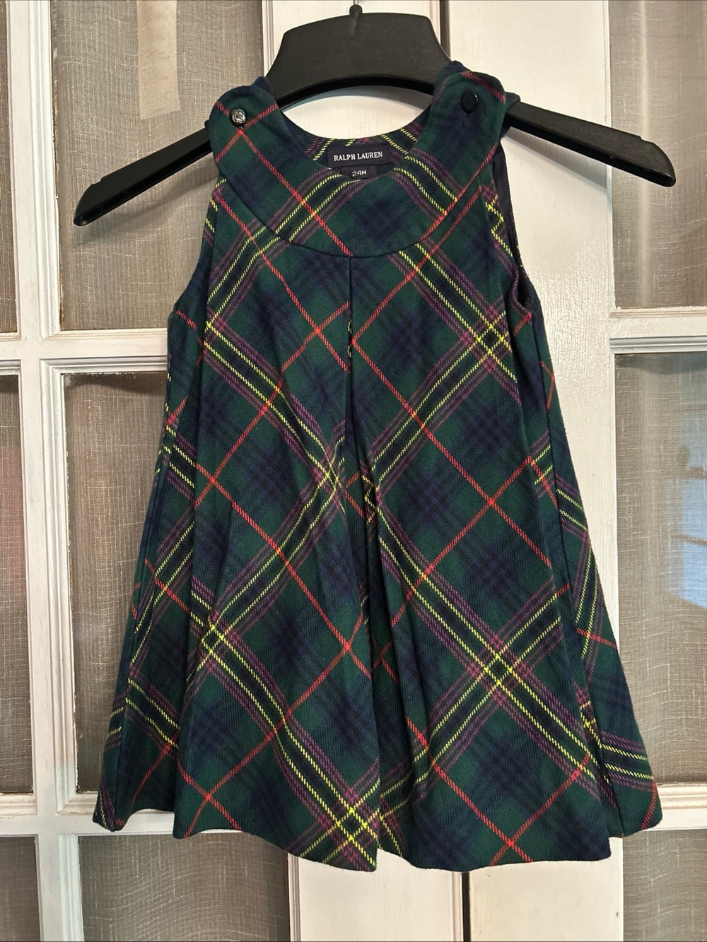 Ralph Lauren Girls' Navy Green Tartan Plaid Tank Dress Red & Yellow Accents 24 M
